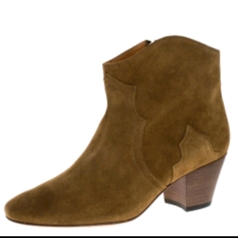 Isabel Marant Womens Tan Dicker  Suede Calfskin Leather Designer Ankle Bootie 37